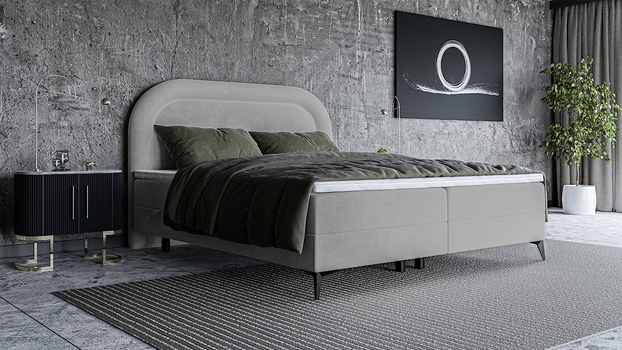 Łóżko kontynentalne 160x200 cm Loreo z topperem i pojemnikami jasnoszare welur  - zdjęcie 2