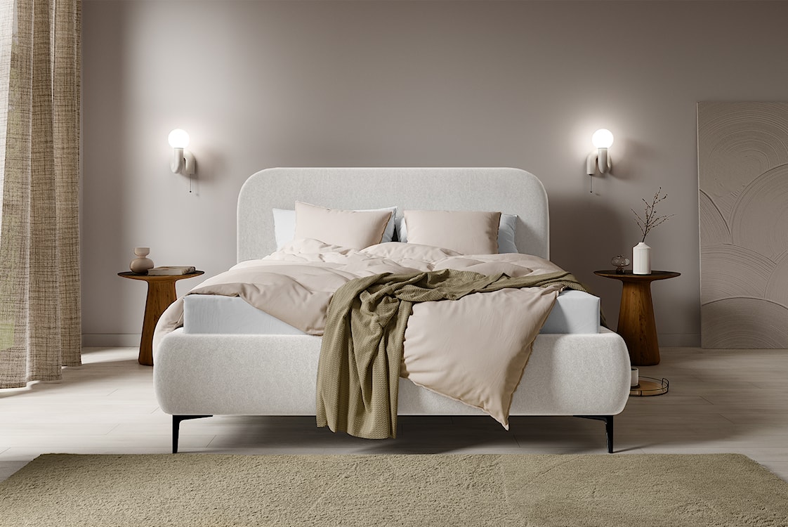 Łóżko tapicerowane 180x200 cm Monno rama metalowa jasnobeżowe łatwoczyszczący welur nogi czarne  - zdjęcie 3