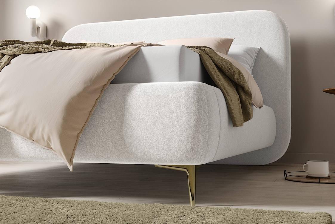 Łóżko tapicerowane 180x200 cm Monno rama metalowa jasnobeżowe łatwoczyszczący welur nogi złote  - zdjęcie 4