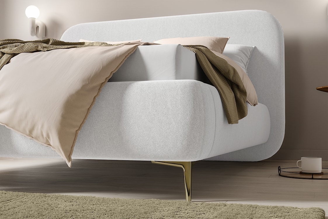 Łóżko tapicerowane 180x200 cm Monno rama metalowa kremowe łatwoczyszczący welur nogi złote  - zdjęcie 4