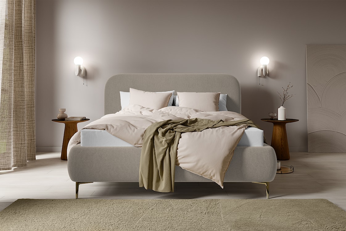 Łóżko tapicerowane 180x200 cm Monno rama metalowa beżowe łatwoczyszczący welur nogi złote  - zdjęcie 3