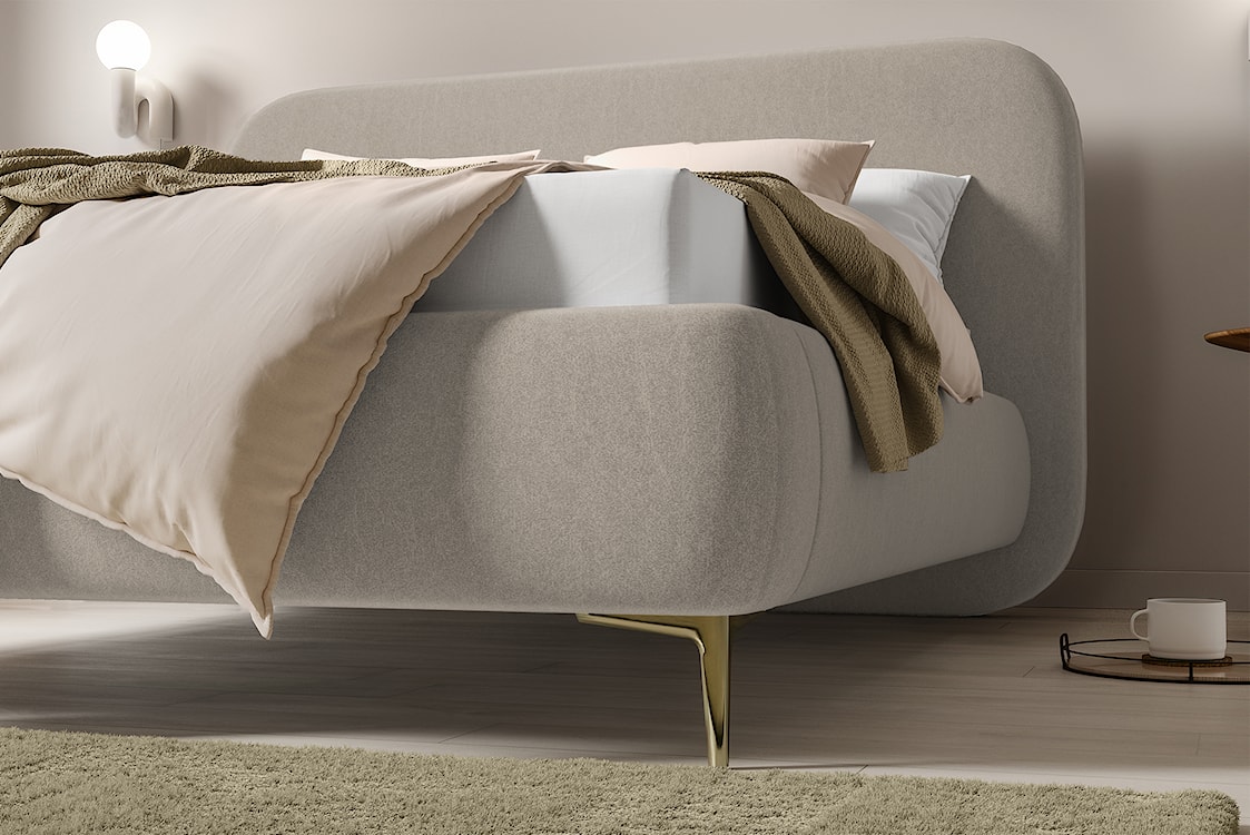 Łóżko tapicerowane 180x200 cm Monno rama metalowa beżowe łatwoczyszczący welur nogi złote  - zdjęcie 4