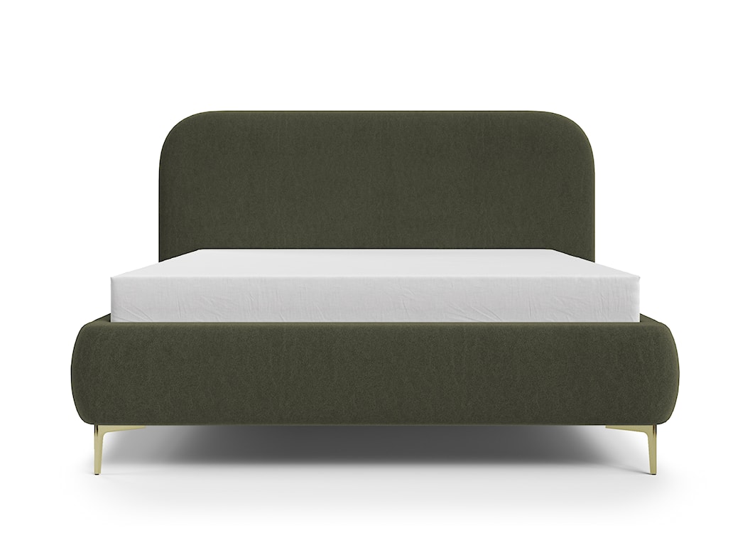 Łóżko tapicerowane 160x200 cm Monno rama metalowa oliwkowe łatwoczyszczący welur nogi złote  - zdjęcie 5
