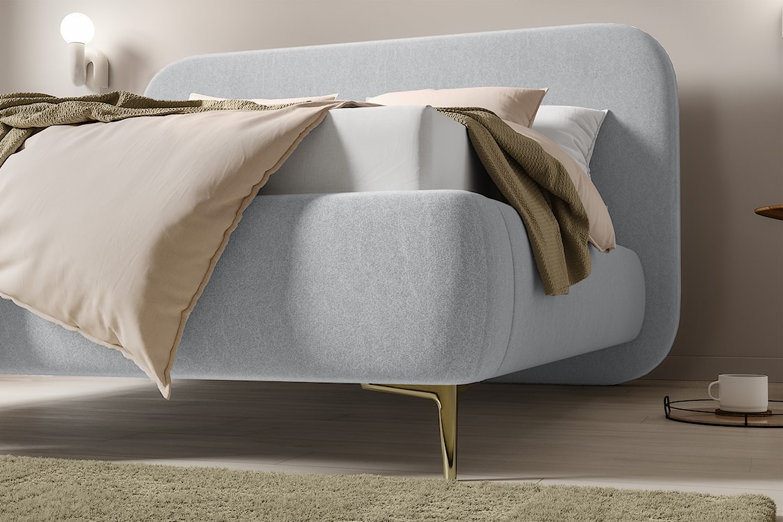 Łóżko tapicerowane 140x200 cm Monno rama metalowa szare łatwoczyszczący welur nogi złote  - zdjęcie 4