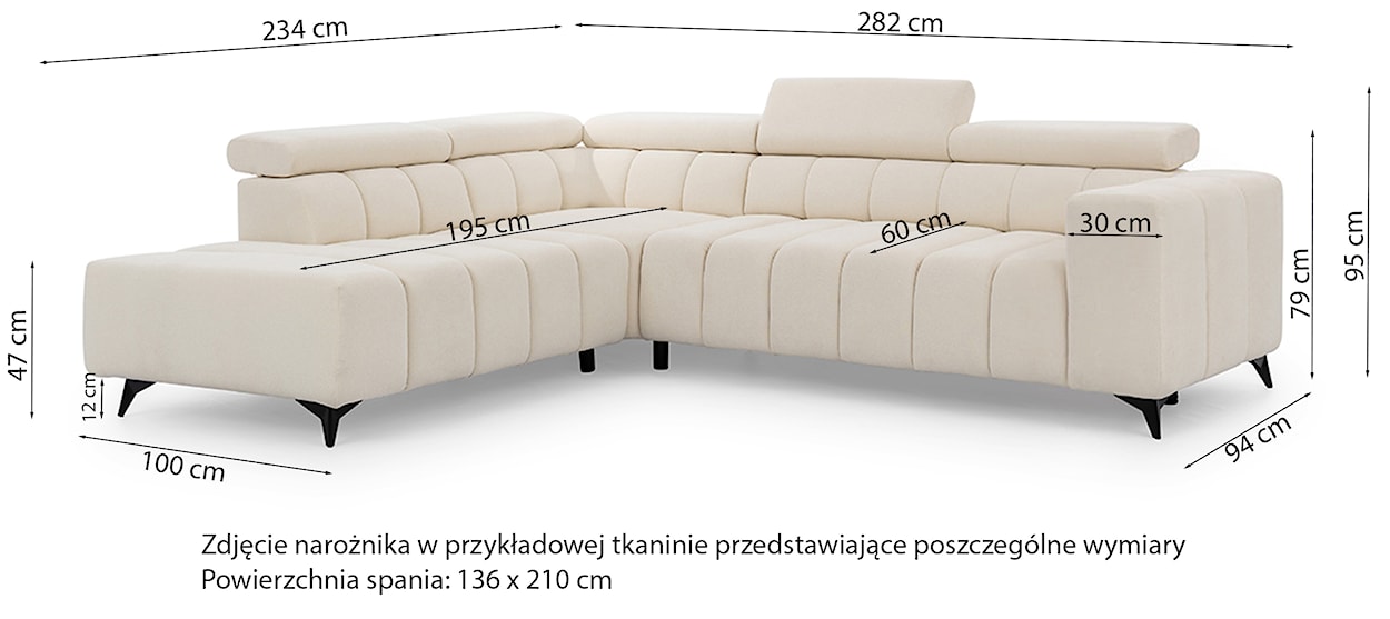 Narożnik z funkcją spania Ragussino L-kształtny z boczkiem i regulowanymi zagłówkami jasnobeżowy szenil prawostronny  - zdjęcie 11