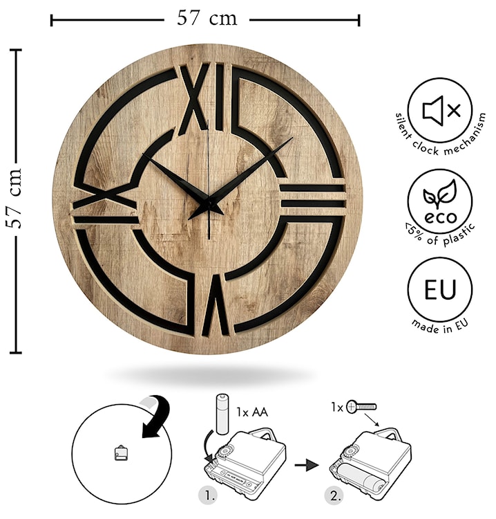 Zegar ścienny Relatise średnica 57 cm z cyframi rzymskimi  - zdjęcie 6