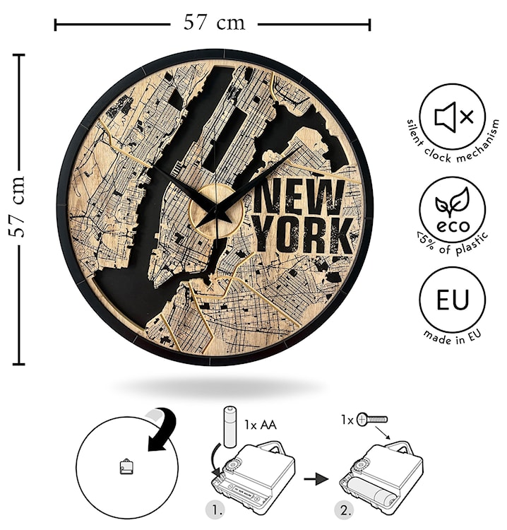 Zegar ścienny Relatise średnica 57 cm Nowy Jork  - zdjęcie 7