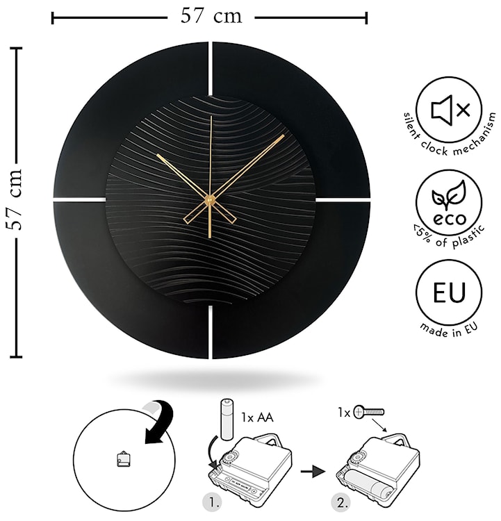 Zegar ścienny Relatise średnica 57 cm czany ze złotymi wskazówkami  - zdjęcie 7