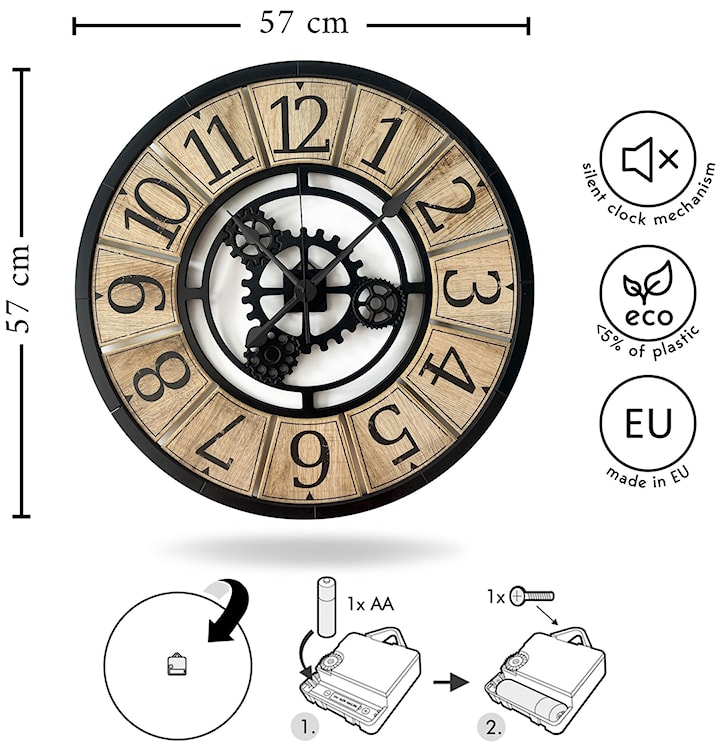 Zegar ścienny Relatise średnica 57 cm z dużymi cyframi  - zdjęcie 6