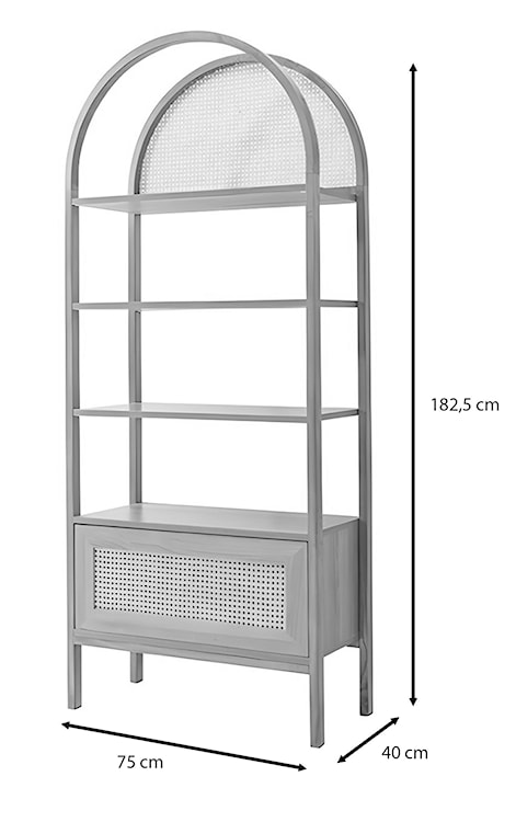 Regał Crattale 182,5x75 cm z rattanowymi akcentami w kolorze czarnym  - zdjęcie 7