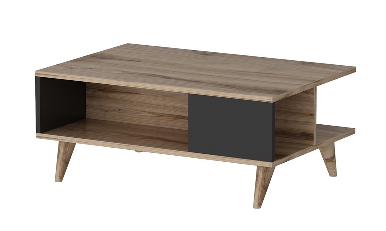 Stolik kawowy Lindeze 90x60 cm z półkami orzech/czarny 