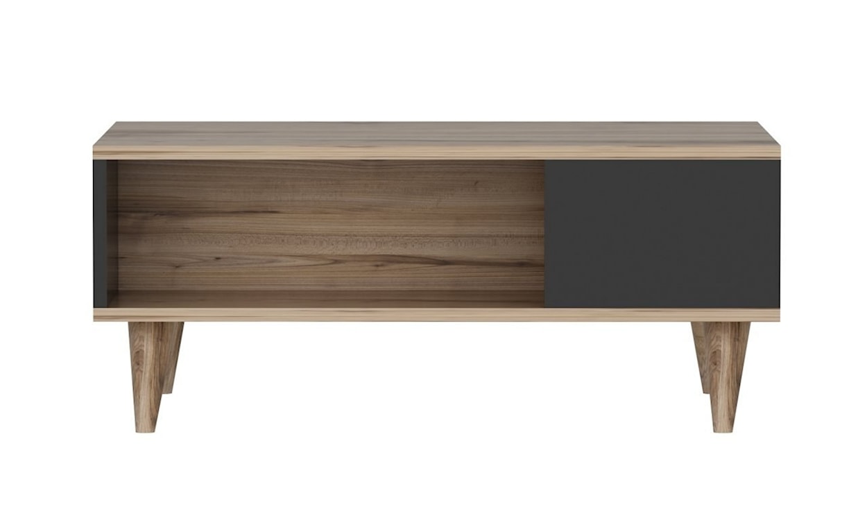 Stolik kawowy Lindeze 90x60 cm z półkami orzech/czarny  - zdjęcie 5