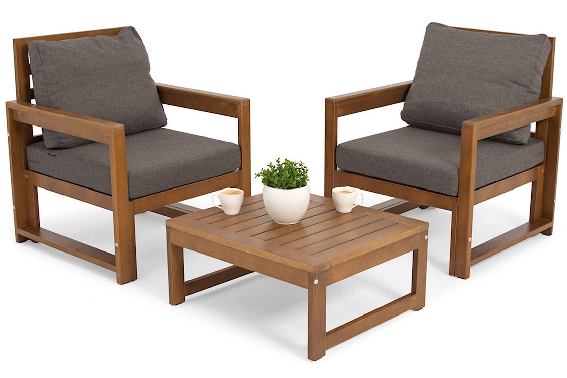 Zestaw mebli ogrodowych Ritalous z dwoma fotelami i stolikiem kawowym drewniany brązowy/grafitowy