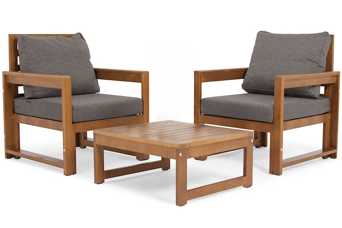 Zestaw mebli ogrodowych Ritalous z dwoma fotelami i stolikiem kawowym drewniany brązowy/grafitowy  - zdjęcie 2