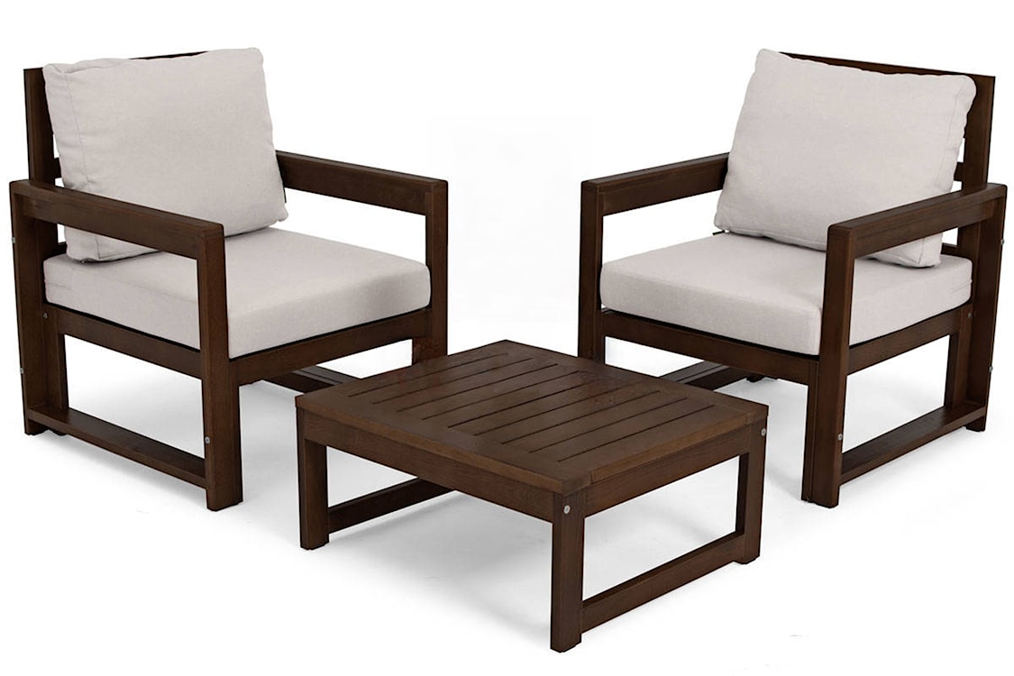 Zestaw mebli ogrodowych Ritalous z dwoma fotelami i stolikiem kawowym drewniany ciemnobrązowy/jasnoszary