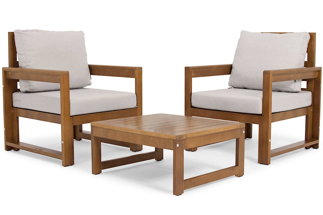 Zestaw mebli ogrodowych Ritalous z dwoma fotelami i stolikiem kawowym drewniany brązowy/jasnoszary  - zdjęcie 2