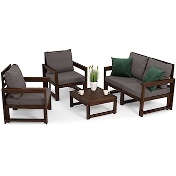 Zestaw mebli ogrodowych Ritalous z sofą, dwoma fotelami i stolikiem kawowym drewniany ciemnobrązowy/grafitowy