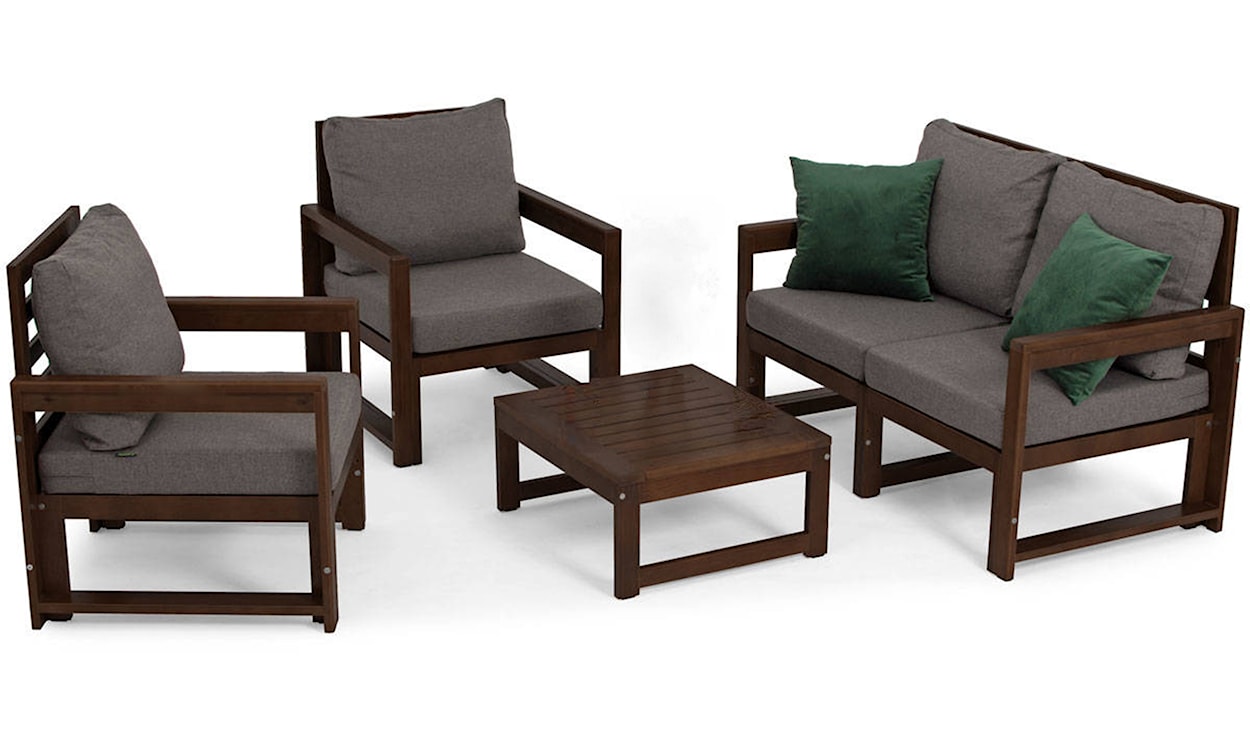 Zestaw mebli ogrodowych Ritalous z sofą, dwoma fotelami i stolikiem kawowym drewniany ciemnobrązowy/grafitowy  - zdjęcie 3