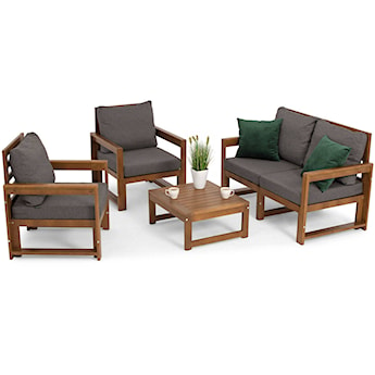 Zestaw mebli ogrodowych Ritalous z sofą, dwoma fotelami i stolikiem kawowym drewniany brązowy/grafitowy
