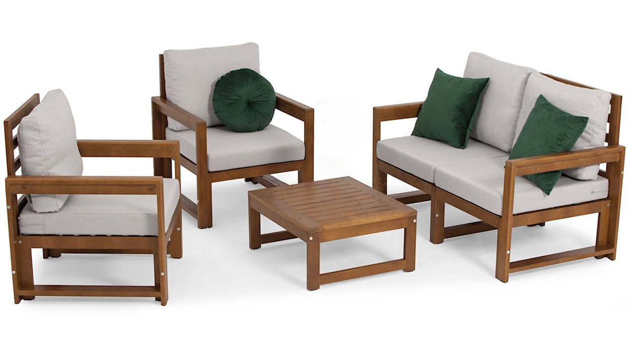 Zestaw mebli ogrodowych Ritalous z sofą, dwoma fotelami i stolikiem kawowym drewniany brązowy/jasnoszary  - zdjęcie 2