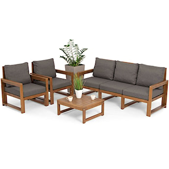Zestaw mebli ogrodowych Ritalous z trzyosobową sofą, dwoma fotelami i stolikiem kawowym drewniany brązowy/grafitowy