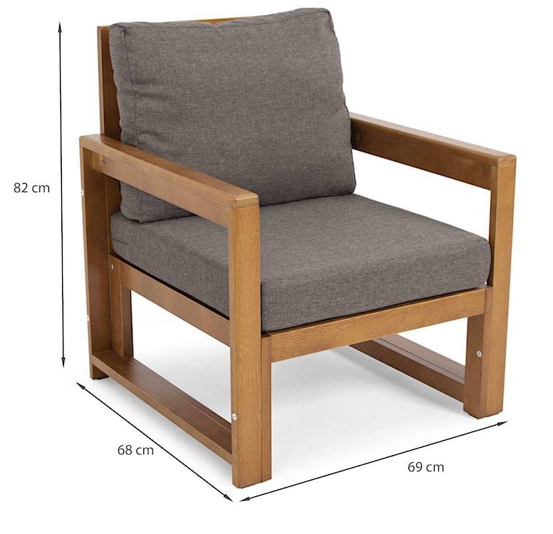 Zestaw mebli ogrodowych Ritalous z sofą, dwoma fotelami i stolikiem kawowym drewniany brązowy/grafitowy  - zdjęcie 7