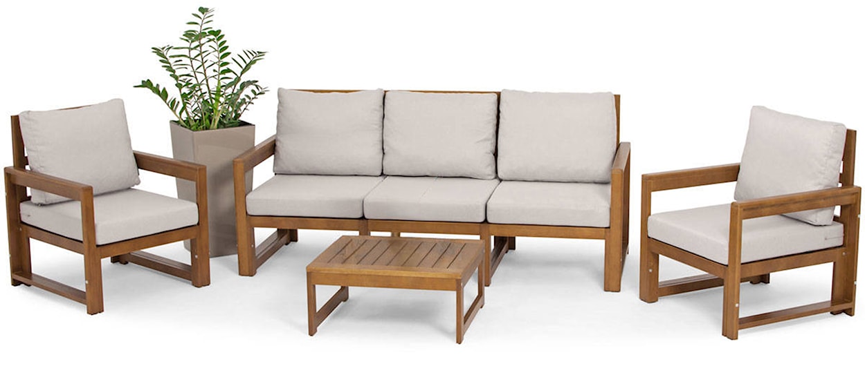 Zestaw mebli ogrodowych Ritalous z trzyosobową sofą, dwoma fotelami i stolikiem kawowym drewniany brązowy/jasnoszary  - zdjęcie 2
