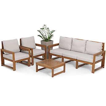 Zestaw mebli ogrodowych Ritalous z trzyosobową sofą, dwoma fotelami i stolikiem kawowym drewniany brązowy/jasnoszary