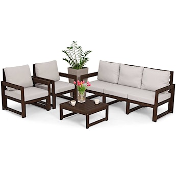 Zestaw mebli ogrodowych Ritalous z sofą, dwoma fotelami i stolikiem kawowym drewniany ciemnobrązowy/jasnoszary