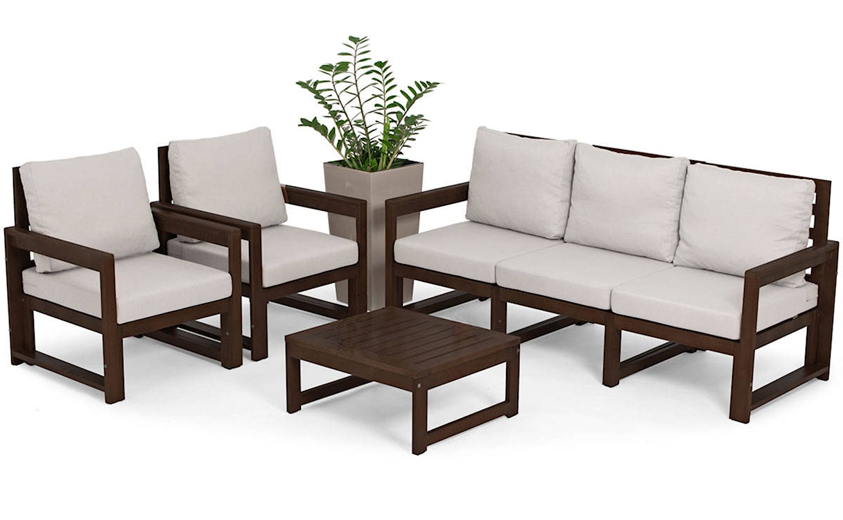 Zestaw mebli ogrodowych Ritalous z trzyosobową sofą, dwoma fotelami i stolikiem kawowym drewniany ciemnobrązowy/jasnoszary