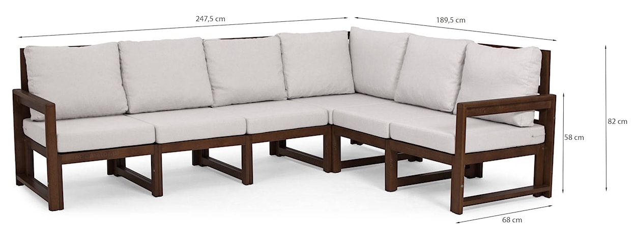 Zestaw mebli ogrodowych Ritalous z narożnikiem i dwoma stolikami kawowymi drewniany ciemnobrązowy/jasnoszary  - zdjęcie 7