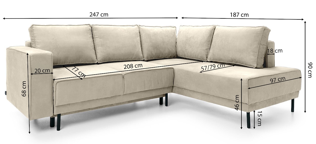 Narożnik Rodario z funkcją spania i pojemnikiem na pościel ciemnobeżowy sztruks prawostronny  - zdjęcie 8