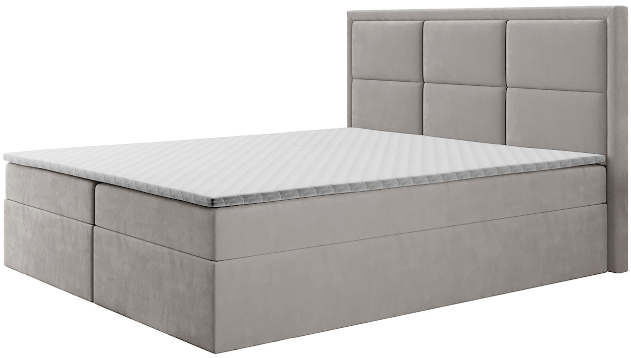 Łóżko kontynentalne 180x200 cm Rommano z materacem bonellowym i topperem szarobeżowe welur  - zdjęcie 3