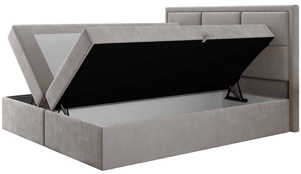 Łóżko kontynentalne 180x200 cm Rommano z materacem bonellowym i topperem szarobeżowe welur  - zdjęcie 5