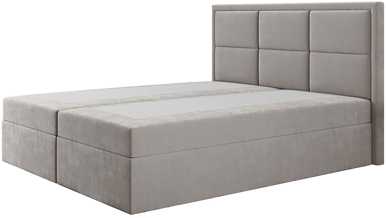 Łóżko kontynentalne 180x200 cm Rommano z materacem bonellowym i topperem szarobeżowe welur  - zdjęcie 4