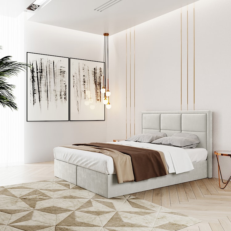 Łóżko kontynentalne 180x200 cm Rommano z materacem bonellowym i topperem jasnobeżowe welur  - zdjęcie 2