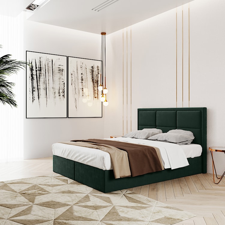Łóżko kontynentalne 180x200 cm Rommano z materacem bonellowym i topperem butelkowa zieleń welur  - zdjęcie 2