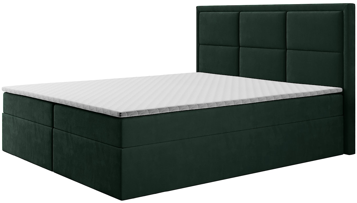 Łóżko kontynentalne 180x200 cm Rommano z materacem bonellowym i topperem butelkowa zieleń welur  - zdjęcie 3