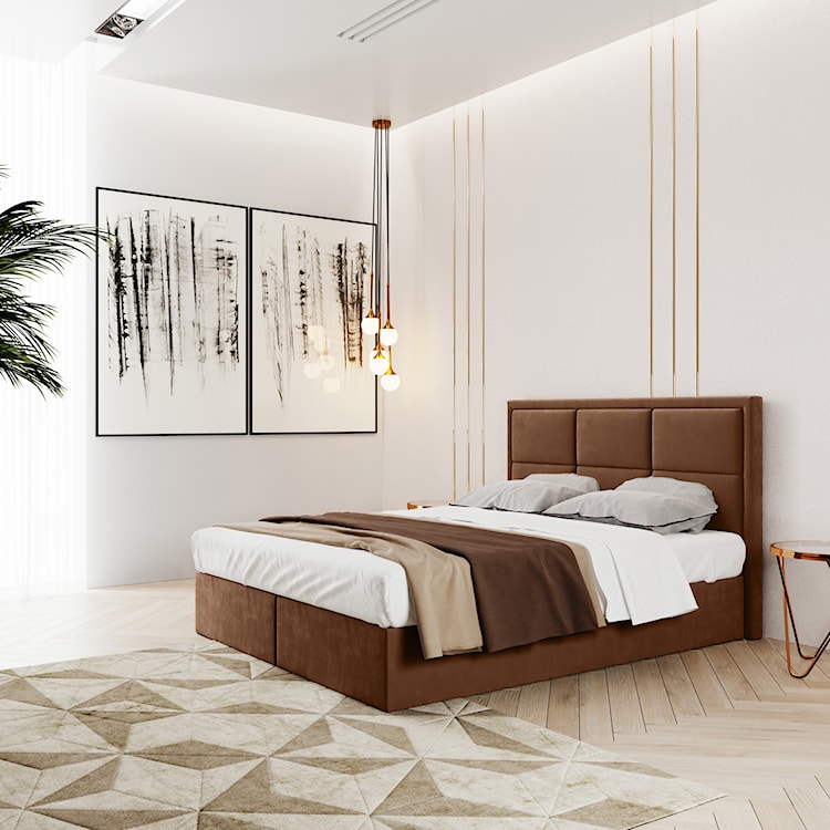 Łóżko kontynentalne 180x200 cm Rommano z materacem bonellowym i topperem miedziane welur  - zdjęcie 2