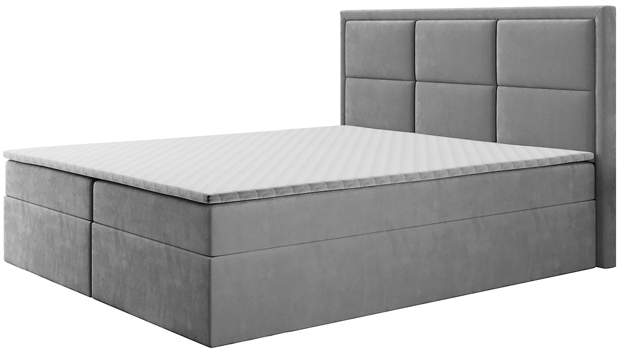 Łóżko kontynentalne 180x200 cm Rommano z materacem bonellowym i topperem szare welur  - zdjęcie 3