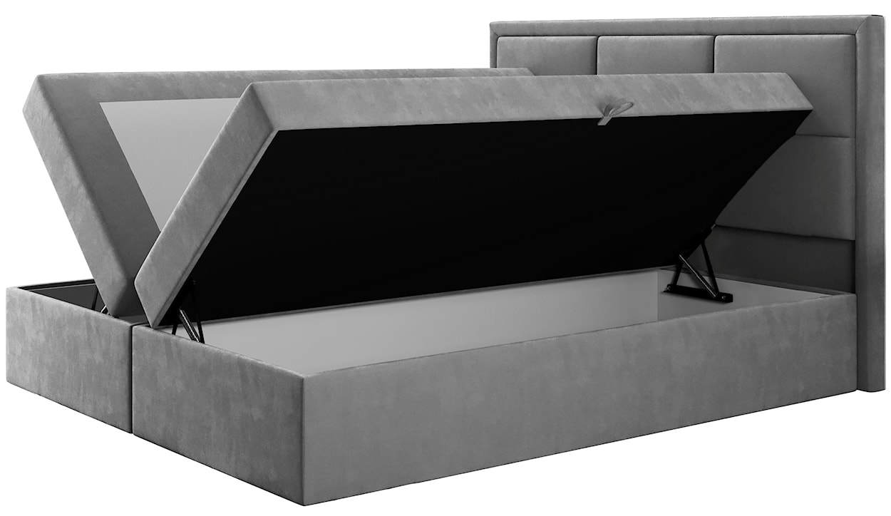 Łóżko kontynentalne 180x200 cm Rommano z materacem bonellowym i topperem szare welur  - zdjęcie 5
