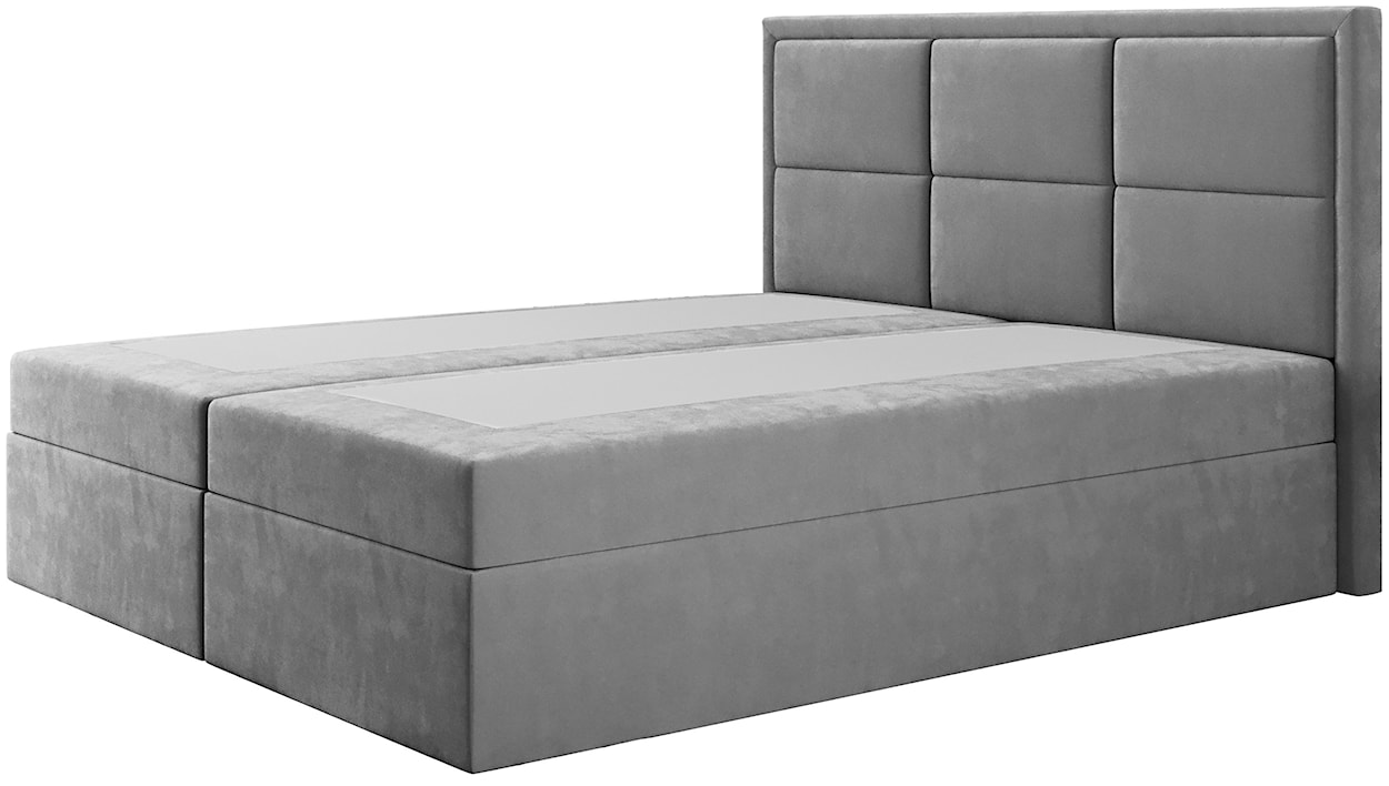 Łóżko kontynentalne 180x200 cm Rommano z materacem bonellowym i topperem szare welur  - zdjęcie 4
