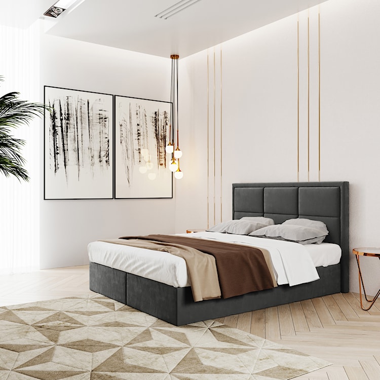 Łóżko kontynentalne 140x200 cm Rommano z materacem bonellowym i topperem ciemnoszare welur  - zdjęcie 2