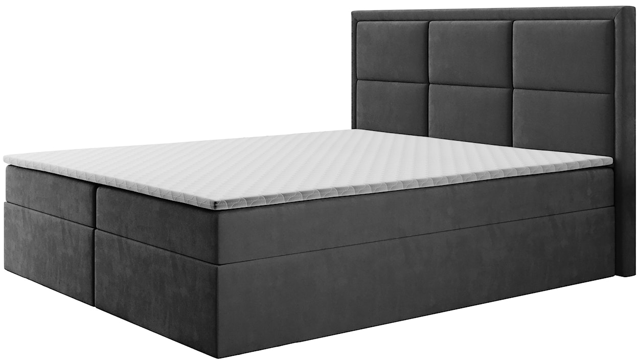 Łóżko kontynentalne 140x200 cm Rommano z materacem bonellowym i topperem ciemnoszare welur  - zdjęcie 3
