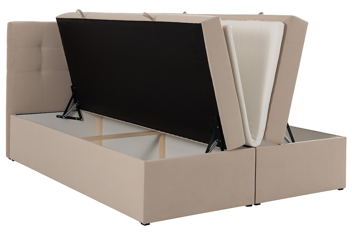 Łóżko kontynentalne 160x200 cm Ronneo z pojemnikami i topperem jasnobeżowe welur  - zdjęcie 4
