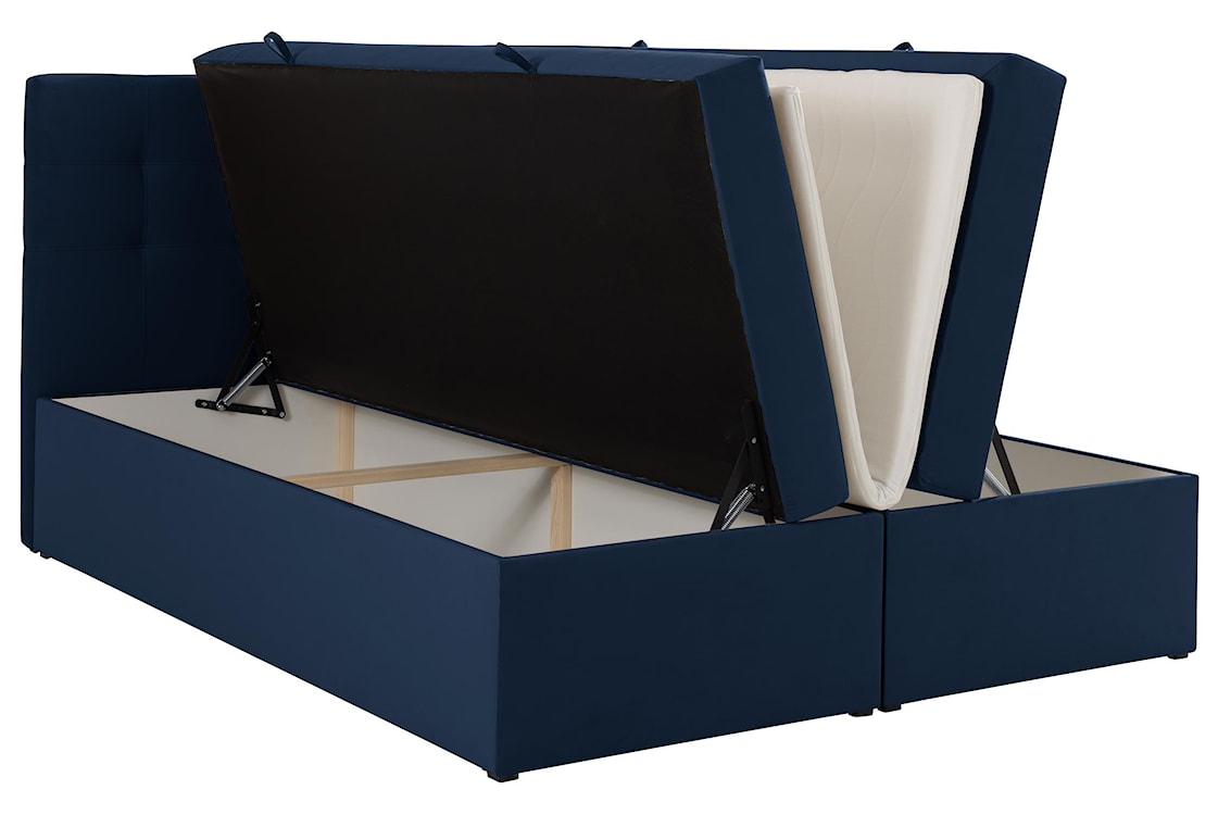 Łóżko kontynentalne 180x200 cm Ronneo z pojemnikami i topperem granatowe welur  - zdjęcie 4