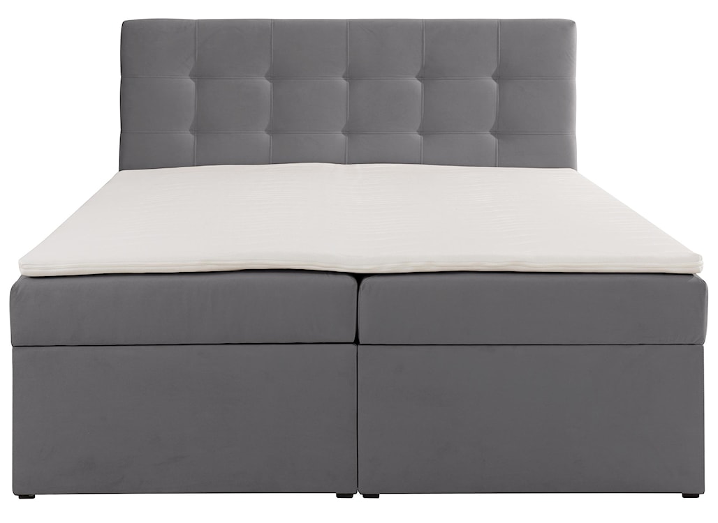 Łóżko kontynentalne 160x200 cm Ronneo z pojemnikami i topperem popielate welur  - zdjęcie 3