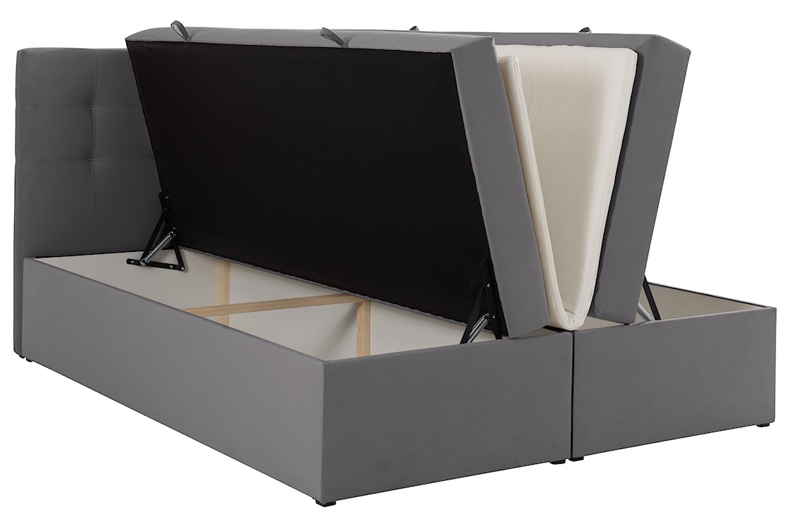 Łóżko kontynentalne 180x200 cm Ronneo z pojemnikami i topperem popielate welur  - zdjęcie 4