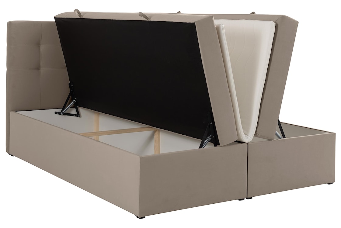 Łóżko kontynentalne 140x200 cm Ronneo z pojemnikami i topperem szarobeżowe welur  - zdjęcie 4