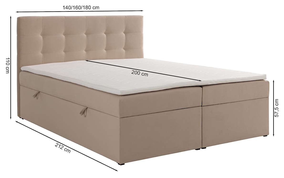 Łóżko kontynentalne 140x200 cm Ronneo z pojemnikami i topperem zielone welur  - zdjęcie 6
